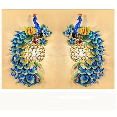 Imagem de Luminária de parede LED American Creative Art Peacock para sala de estar, quarto, escritório, casa de campo, hotel, quarto infantil e corredor (conjunto com 2 unidades)