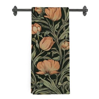 Imagem de nvucamd Toalhas de cozinha florais verde-escuras, toalhas de mão vintage de flores cottagecore para banheiro, toalha de chá floral estética para decoração de cozinha, 40,6 x 61 cm