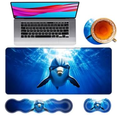 Imagem de TOEMZTFT Mouse pad grande e descanso de pulso para teclado, almofada de mesa para teclado e mouse, mouse pad grande para jogos 4 em 1 com suporte de pulso, tapete de mesa para jogos de estudo de