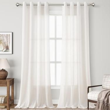 Imagem de Nanspring Cortinas transparentes de linho branco marfim 246 cm de comprimento para sala de estar, ilhós, filtragem de luz, macia, neutra para sala de jantar, cortinas de janela, boho, casa de fazenda