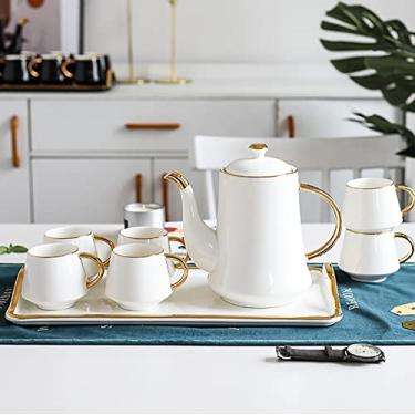 Imagem de Conjunto de 6 xícaras de chá com bule e bandeja de chá, conjunto de chá de cerâmica esmeralda, bule de chá, café, água