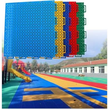 Imagem de Azulejos de quadra de esportes ao ar livre DIY de 25 cm, parquinho escolar de parque, jardim de infância, piso intertravado modular, facilmente cortado/modificado (vermelho)