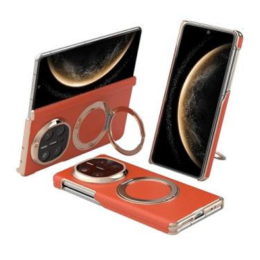 Imagem de FWYANZH Capa magnética para Huawei Mate X7, suporte de anel oculto, capa traseira de couro, proteção de dobradiça, à prova de choque, borda galvanizada, laranja, Mate X7