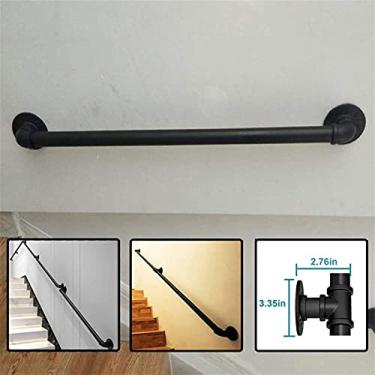 Imagem de Corrimão de tubulação/corrimão de escada de ferro forjado a vento industrial, loft interno doméstico contra a parede alça de jardim de infância antiderrapante antigo, preto (1 pés-6 m) (tamanho: 5,2 m
