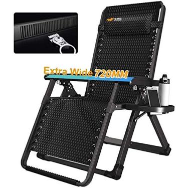 Imagem de Espreguiçadeira de jardim, espreguiçadeira, dobrável, cadeira reclinável de gravidade zero grande, com suporte para copos, extra largo, ajustável, espreguiçadeira, dobrável, 200 kg (cor, preto), preta