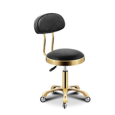 Imagem de Banqueta giratória ajustável em altura com descanso para as costas e rodas banqueta baixa de couro PU para trabalho de desenho, spa, salão de beleza, banquinho com rodinhas ideal para loja (tamanho