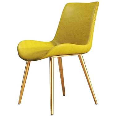 Imagem de Cadeira de jantar PU couro almofada encosto cadeira de mesa pernas de metal cadeira de maquiagem escritório restaurante cadeira de recepção antiderrapante pé (cor: amarelo, tamanho: perna dourada)