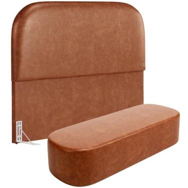 Imagem de Cabeceira Cama Box King 195cm Lanna com Puff Recamier Doha W01 Couríssimo Camel - Lyam Decor