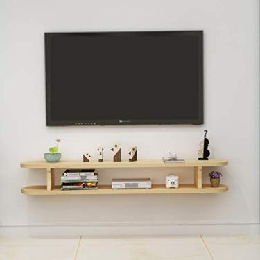 Imagem de HHHJQFAAT Prateleira de parede prateleira flutuante armário de TV montado na parede prateleira organização prateleira de madeira maciça armário de parede caixa superior roteador cabo caixa prateleira