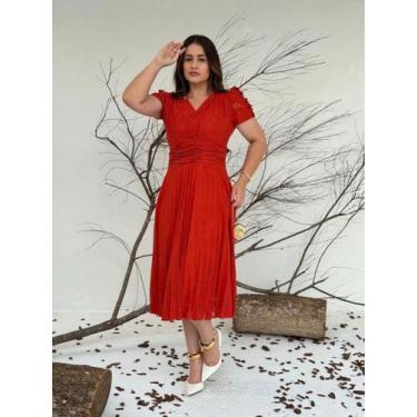 Imagem de Vestido Midi Malha Lese com Babado Plissado Moda Evangélica - Fashion,