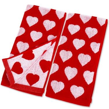 Imagem de FYSUIMU Pacote com 2 toalhas de mão de dia dos namorados toalha decorativa vermelha branca corações de amor toalha de banheiro de algodão para limpeza de cozinha de casamento, 75 x 34 cm