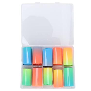 Imagem de Adesivos luminosos de transferência de Nail Art 10 rolos Cores vibrantes Fácil aplicação Decalques de manicure DIY para salão de beleza doméstico Use material de papel 4 x 100 cm