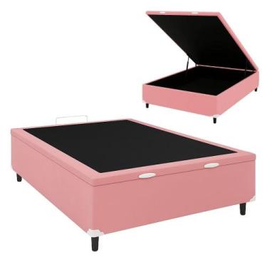 Imagem de Base Box Baú Casal 138x188x35 Suede Pistão a Gás Galego Home, Rosa