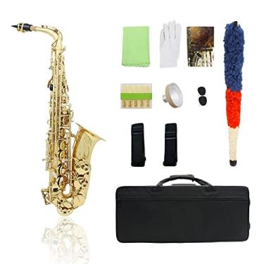 Imagem de EB Saxofone alto latão dourado laca E plana sax madeira instrumento musical com estojo luvas acessórios de pano de limpeza saxofone estudante