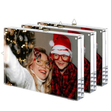 Imagem de AITEE Molduras de acrílico 12 x 18 cm, pacote com 3 blocos 20% mais grossos, molduras transparentes de acrílico magnético de dupla face, sem moldura, moldura quadrada transparente, presente para