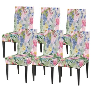 Imagem de hongjinglin Conjunto de 6 capas elásticas para cadeira de sala de jantar, capa protetora de assento de flor, colorida, moderna, removível, lavável, para cozinha, casa, hotel, banquete, festa de