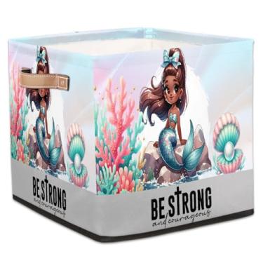 Imagem de hongjinglin Cestos dobráveis de armazenamento de cubo africano de sereia problemática, caixas dobráveis para crianças, brinquedo com alças, organizador de tecido, cesto organizador para berçário, sala