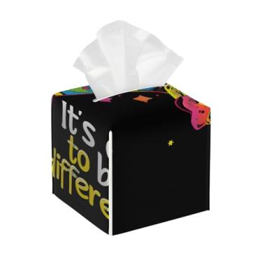 Imagem de Porta-lenços de couro quadrado à prova d'água autismo colorido girafa organizador de papel facial com cinto inferior cubo estojo de lenços para mesa, banheiro, escritório, mesa, carro, decorativo