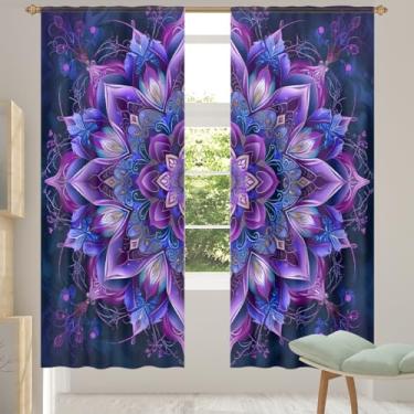Imagem de 2 conjuntos de painéis mandala étnicas roxas cortinas transparentes arejadas com filtro leve painéis de cortina leve cortina de porta para janela para sala de estar, quarto, jantar, 192 cm de