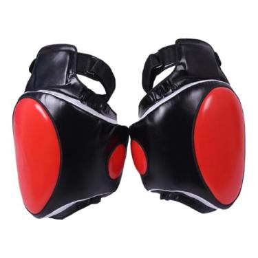 Imagem de menolana Protetor de coxa para Muay Thai, equipamento de proteção, equipamento de treino em EVA, protetor de perna para chutes em Muay Thai em couro PU, Preto Vermelho