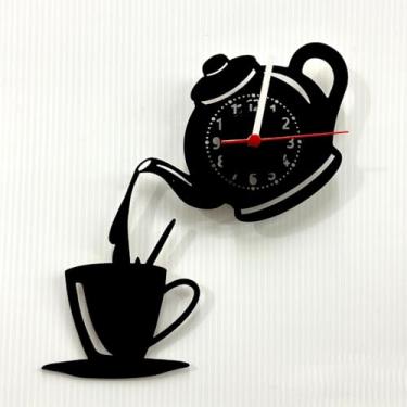 Imagem de Relógio de Parede Moderno Deus é Bom o Tempo Todo MDF Decoração Sala Quarto Cozinha Lazer (Preto,Relógio Hora do Café)