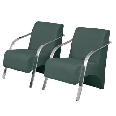 Imagem de Kit 2 Poltronas Decorativas Vênus 1 Lugar Braço Pé Alumínio Dsalla Suede