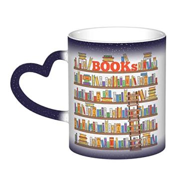 Imagem de Coleção de prateleiras de livros engraçadas e xícara de café divertida, xícara de cerâmica mágica sensível ao calor que muda de cor 12 Oz, para café/chá/leite/cacau, para adolescente/aniversário