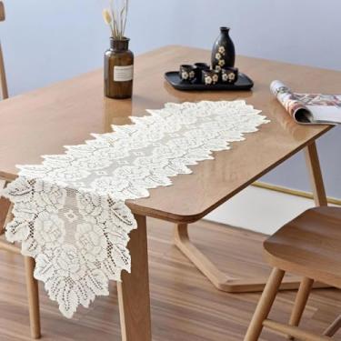 Imagem de Caminho de mesa de renda branca, pacote com 2 guardanapos de renda para mesas Boho retangular toalha de mesa cômoda corredor para casamento, chá de panela, decoração de festa de Natal