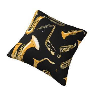 Imagem de Almofada quadrada decorativa com notas musicais com estampa de agudos - Design reversível, zíper oculto, poliéster macio para sofá, cama e carro - Hipoalergênico 61 cm x 61 cm