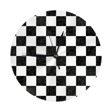 Imagem de ZERAOKE Tabuleiro de xadrez - Relógio de parede redondo moderno - silencioso sem tique-taque operado por bateria, decoração de mesa ou parede para sala de estar, quarto, escritório.