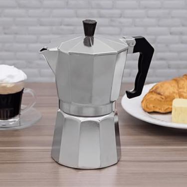 Imagem de Cafeteira Italiana Expresso de Aluminio com Alça para 6 Cafézinhos, Prata, 300 ml Premium