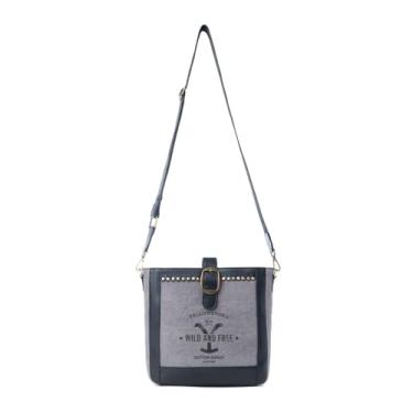 Imagem de Myra Bag Sacola quadrada Yellowstone - Bolsa feminina pequena Lone Star para o trabalho, bolsa de lona e couro, Cinza