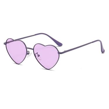 Imagem de JOVAKIT Óculos de sol com coração polarizado para mulheres, estilo adorável, armação de metal, lentes de proteção UV400, C8 Todo roxo/roxo claro, lenswidth