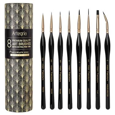 Imagem de ARTEGRIA Conjunto de pincéis detalhados, 8 pincéis em miniatura com pontas extrafinas e alças ergonômicas, para modelos de pequena escala, estatuetas, Warhammer 40k, DND, pintura por números para