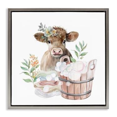 Imagem de Stupell Industries Arte de parede em tela flutuante cinza vaca bebê dia lavanderia, design por Kim Allen, 45,7 x 45,7 cm