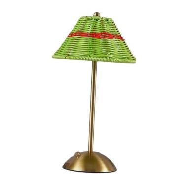 Imagem de Ｂｅｓｇａ Luminária de mesa sem fio, portátil, LED, ajustável, estilo retrô, em rattan, para iluminação de cabeceira no quarto, Verde