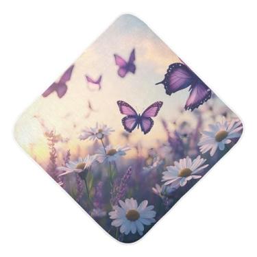 Imagem de STAYTOP Lindas toalhas de bebê roxas e margaridas musselina com capuz, toalha de banho super macia, toalhas de banho absorventes para banho recém-nascido unissex 89 x 89 cm