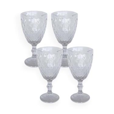 Imagem de Kit 4 Taças de Vidro Transparente 314ml – 17cm – Design Lapidado – Ideal para Vinho, Água e Mesa Posta