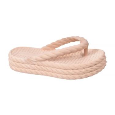 Imagem de Chinelo Nuvem Plataforma Feminino Trançado Visual Moderno(Nude,36)