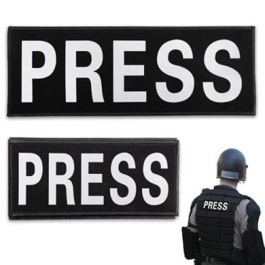 Imagem de 2 peças de adesivos refletivos de imprensa para visão noturna e letras impressas refletivas com gancho e laço para painel traseiro do colete de guarda, pequeno (14,5 cm x 6,3 cm), grande (27,2 cm x