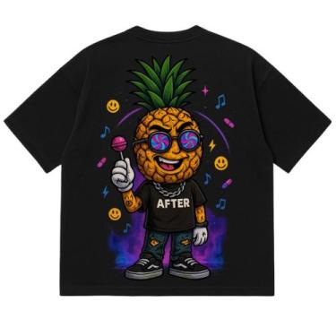 Imagem de Camiseta oversized preta abacaxi vibes 100% algodão premium com estamp