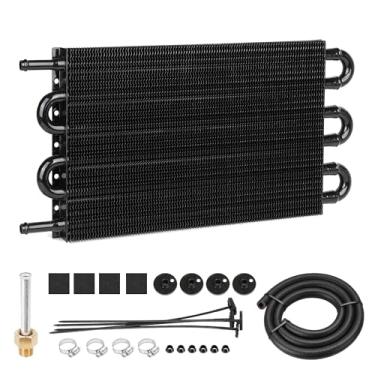 Imagem de Kit de resfriamento de óleo de transmissão de alumínio de 6 passagens, design universal de tubo e aleta de 5/40.6 cm com ferragens de montagem e mangueira, preto