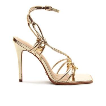 Imagem de Sandália Couro Ouro Light Salto Alto Cecconello 2757006-1, Ouro light,
