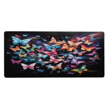 Imagem de Tapete de rato colorido borboleta animal grande impermeável tapete protetor de mesa estendido para computador tapete de base de borracha antiderrapante para escritório, computador, teclado, laptop e