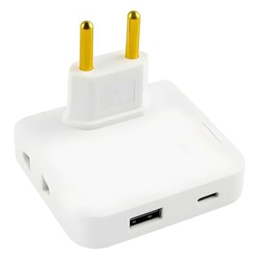 Imagem de Adaptador De Tomada Benjamin Articulado Flexível Bivolt 10A Portátil Com 2 Tomadas 1 USB e 1 USB-C Compacto e Portátil para Celular Tablet Notebook Viagem Casa e Escritório (Cor Sortida)