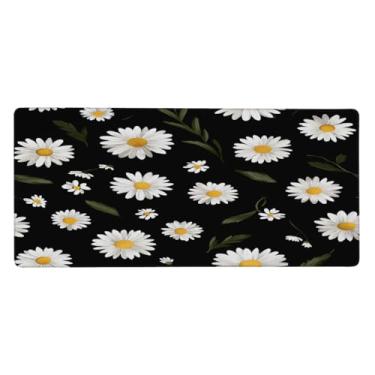 Imagem de Margaridas brancas grandes flores mouse pad impermeável computador protetor de mesa tapete antiderrapante base de borracha mousepad para escritório, computador, teclado, laptop e mesa de casa, mouse