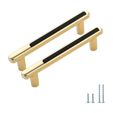 Imagem de Evionlin Pacote com 8 puxadores e puxadores de armário com esquema de cores douradas pretas de 12,8 cm para gavetas e ferragens para cômoda de cozinha