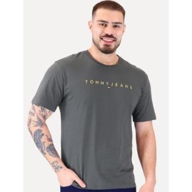 Imagem de Camiseta Tommy Jeans Masculina Core Linear Gold Logo Chumbo-Masculino