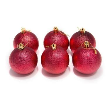Imagem de Kit 24 Bolas Natalinas Enfeite Árvore de Natal 7cm Vermelho