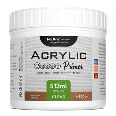 Imagem de Nicpro Primer Gesso transparente para pintura acrílica (513 ml), meio de preparação de superfície Gesso para tinta acrílica, tinta a óleo, lápis e pastel, primer Gesso transparente misturável para